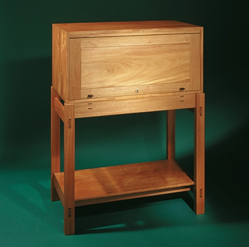 Leigh Tool Storage Cabinet in honduras mahogany with square finger joints. 51H x 38W x 20D